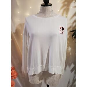 Brit.ny XOXO Sequin Heart Oversized Crop Sweatshirt Womens Size M Valentines